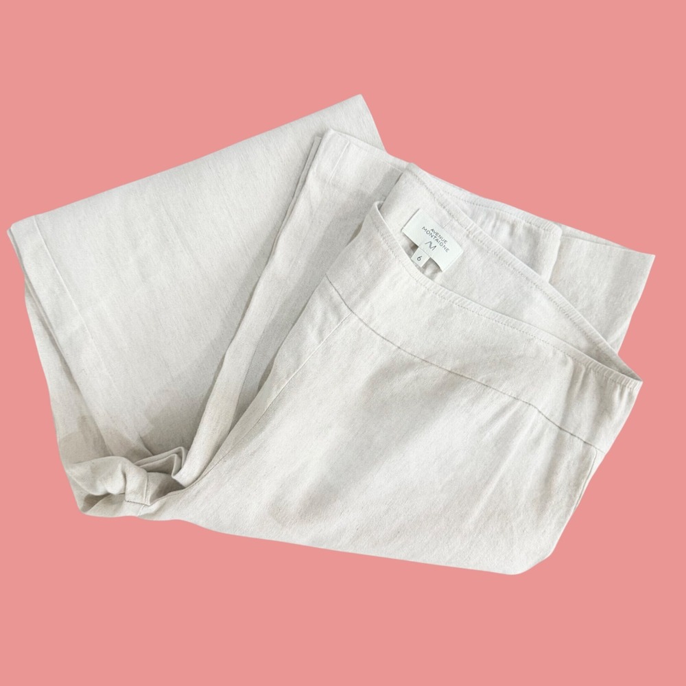 Avenue Montaigne Trousers 6 Beige Linen Blend Straight Leg Mid Rise Pants